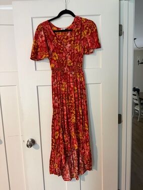 Red Floral Hi-Low Maxi Dress